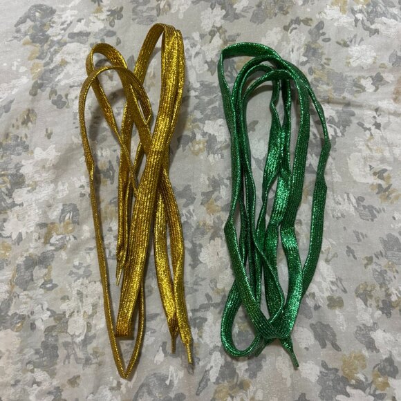 (2) Pairs Glitter Colored Gold Green Sparkle 42 Inch Shoe Laces Flat - Picture 1 of 1